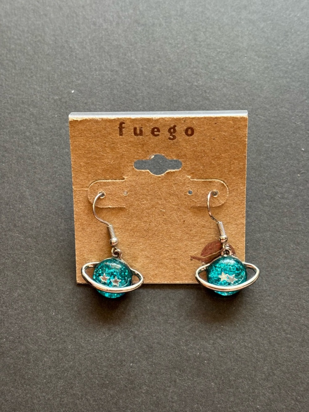 Teal Glitter Celestial Planet Earrings | Silver - Picture 2 of 5